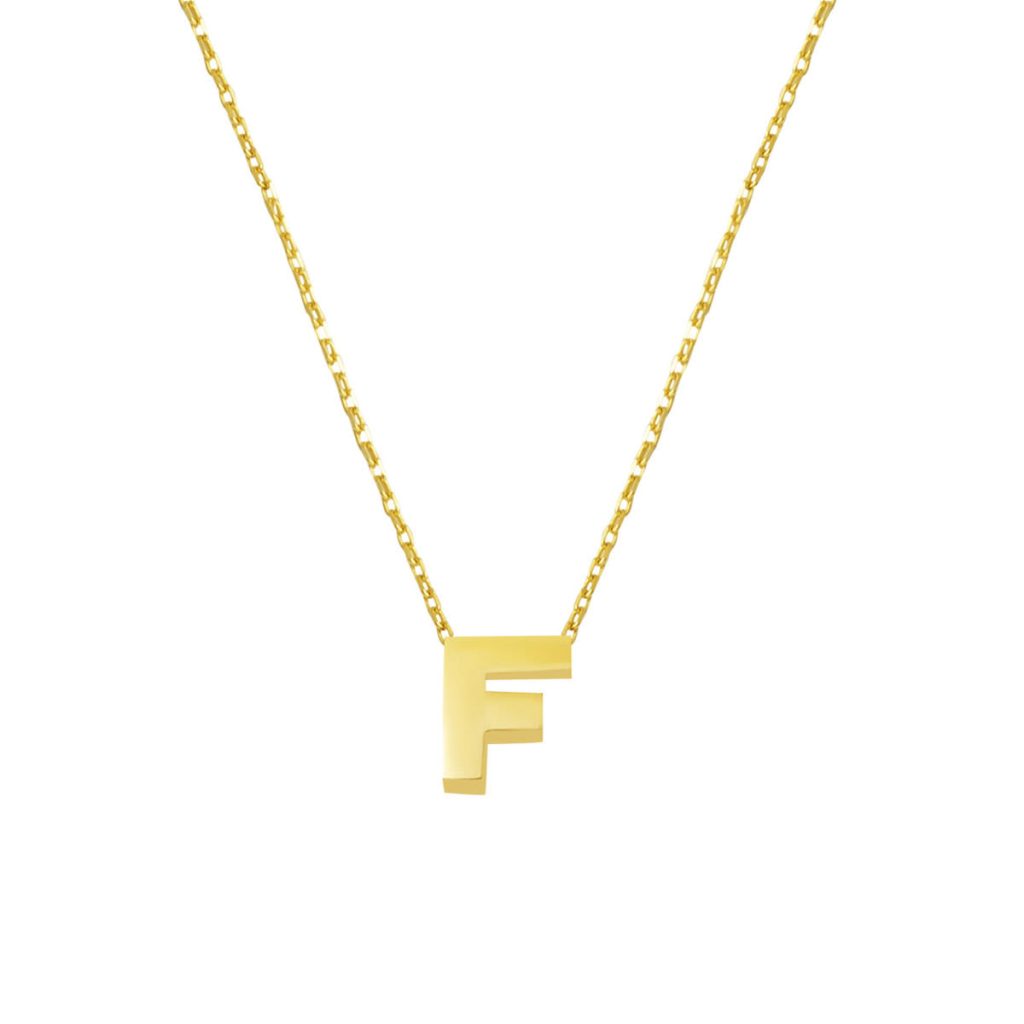 F Letteri Plain Minimalist Letter Necklace 14 Karat Gold