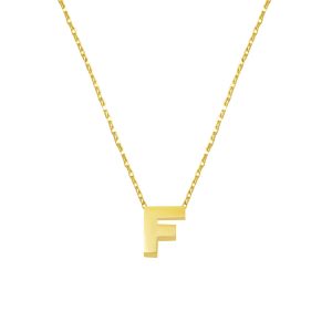 F Lettrei sans Pierre Minimaliste Lettre Collier 14 Carats Or