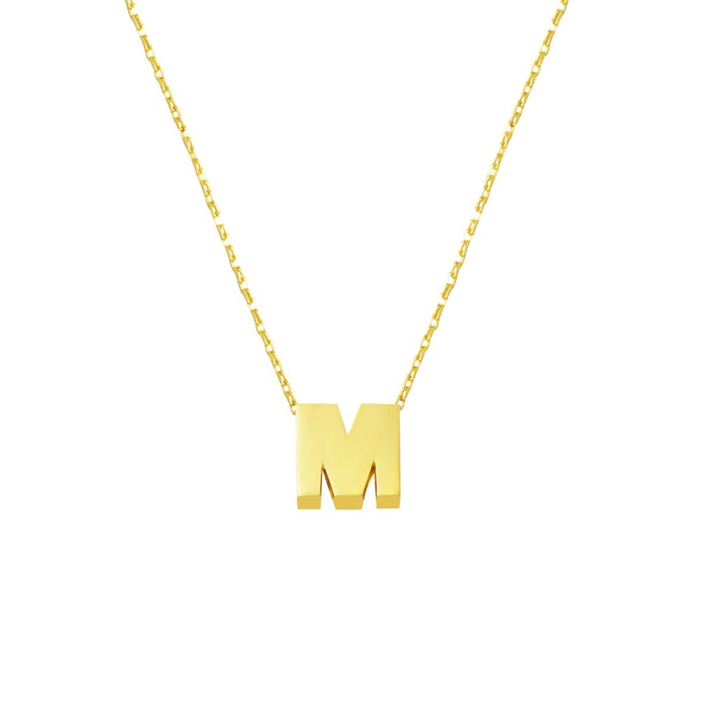 M Letteri Plain Minimalist Letter Necklace 14 Karat Gold