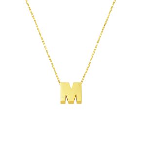 M Letteri Plain Minimalist Letter Necklace 14 Karat Gold
