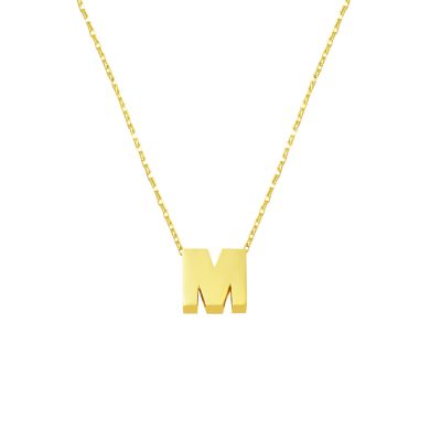 M Harfi Taşsız Minimal Harf Kolye 14 Ayar Altın