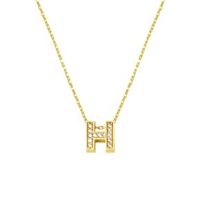 with Stones H Letterli Minimalist Letter Necklace Gold