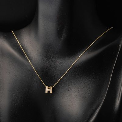 Taşlı H Harfli Minimal Harf Kolye Altın - 14K - 1.52g - EZ Gold
