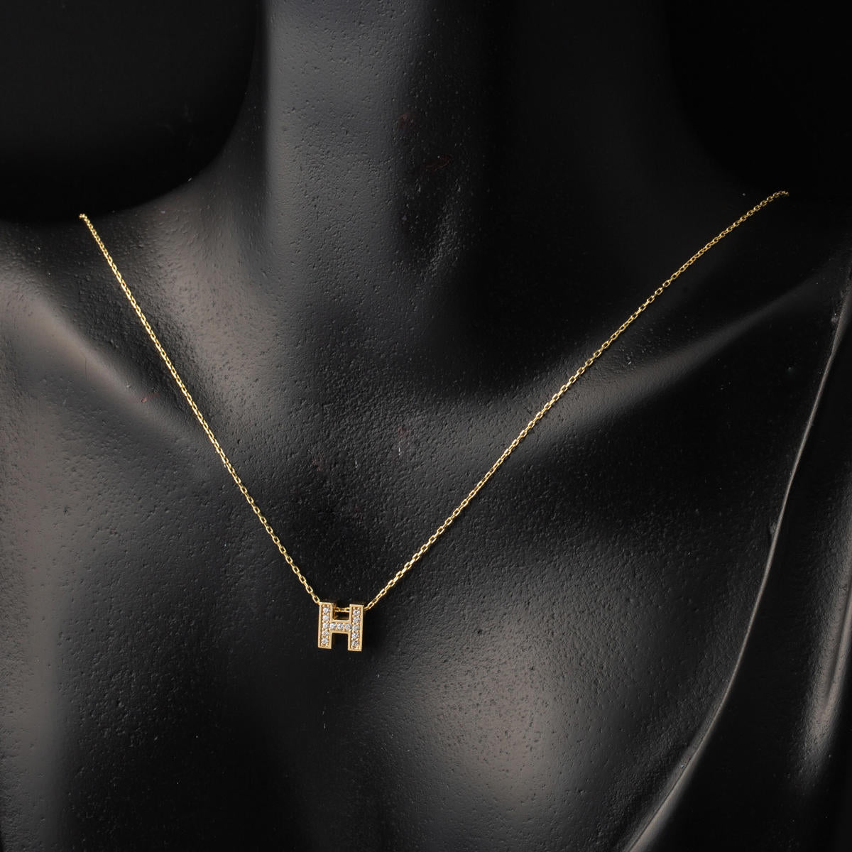 Taşlı H Harfli Minimal Harf Kolye Altın - Görsel 2