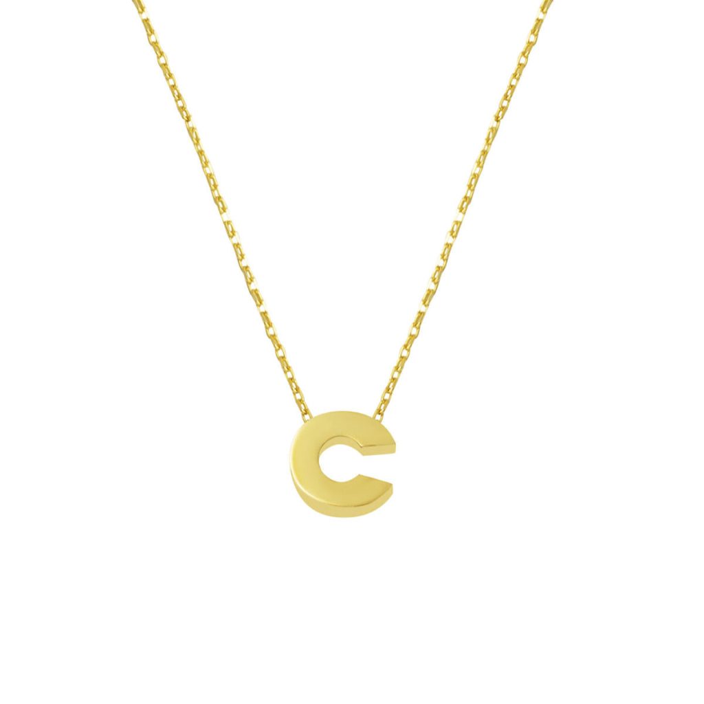 C Lettrei sans Pierre Minimaliste Lettre Or Collier 14 Carats