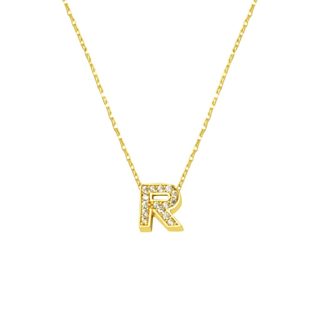 avec Pierres R Lettreli Minimaliste Lettre Collier Or