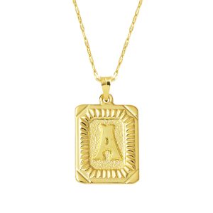 Or Carré à Plaque A Lettre Collier 14 Carats