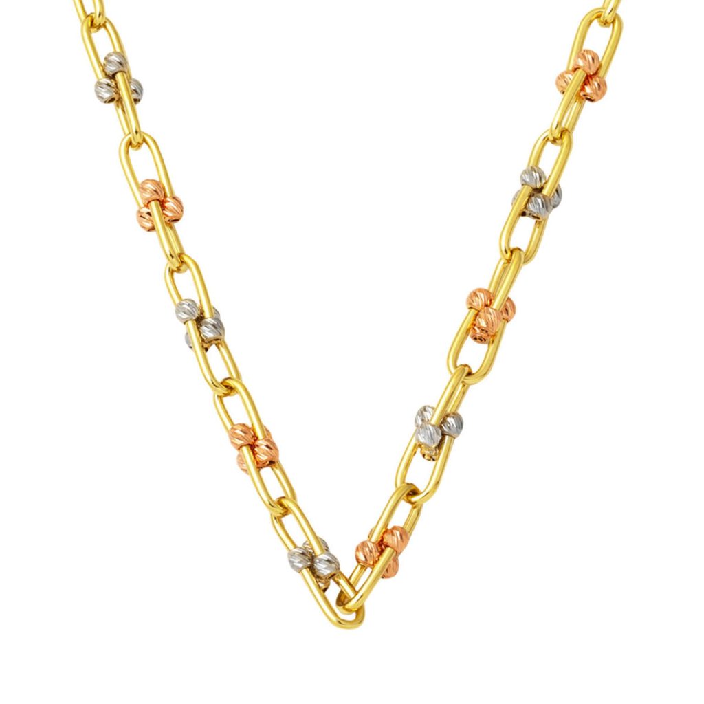 3 Colored Ball Tiffany Gold Chain Necklace 14 Karat
