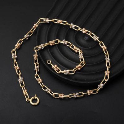 3 Colored Doric Tiffany Gold Zincir Necklace 14K - 14K - 16.5g - EZ Gold