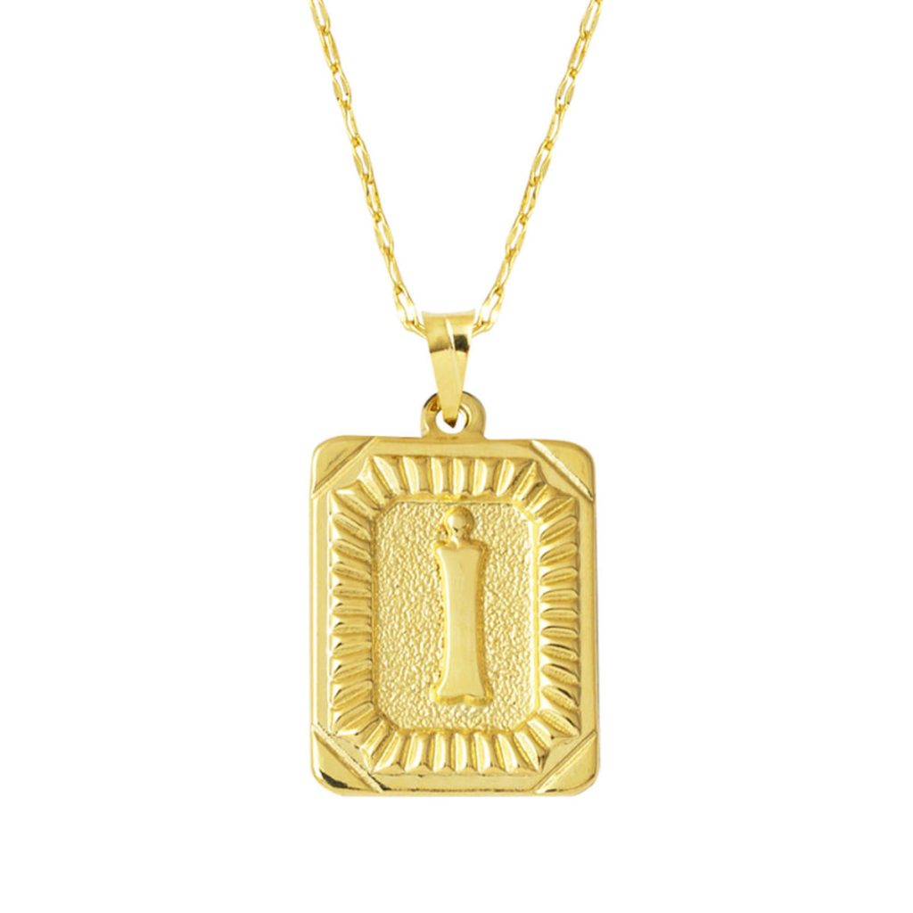 Or Carré à Plaque İ Lettre Collier 14 Carats