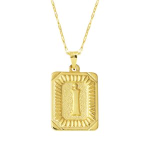 Gold Square with Plate İ Letter Necklace 14 Karat
