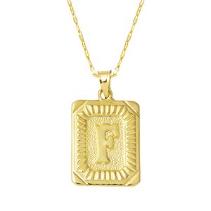 F Letter Necklace 14 Karat Square Gold with Plate