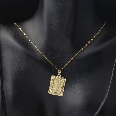 F Harf Kolye 14 Ayar Kare Altın Plakalı - 14K - 1.62g - EZ Gold
