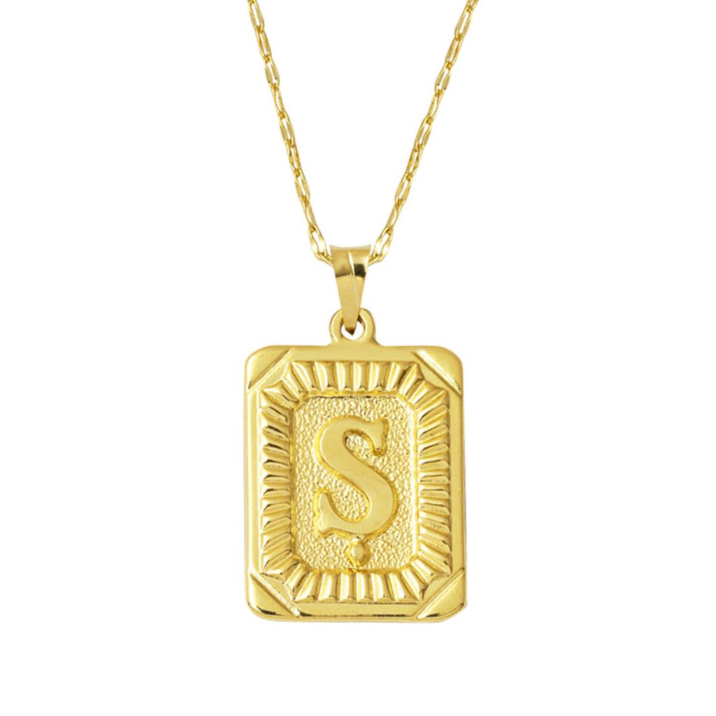 Ş Lettre Collier 14 Carats Carré Or à Plaque