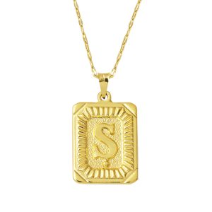 Ş Lettre Collier 14 Carats Carré Or à Plaque