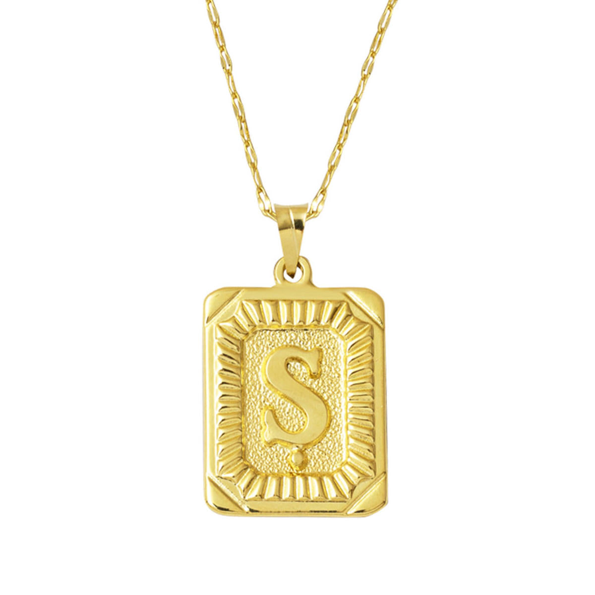 Ş Lettre Collier 14 Carats Carré Or à Plaque