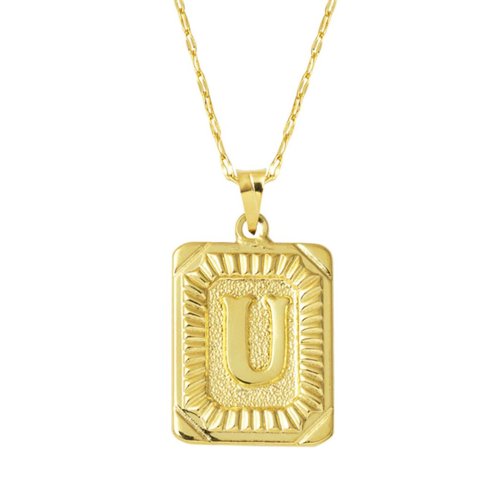 U Lettre Collier 14 Carats Carré Or à Plaque