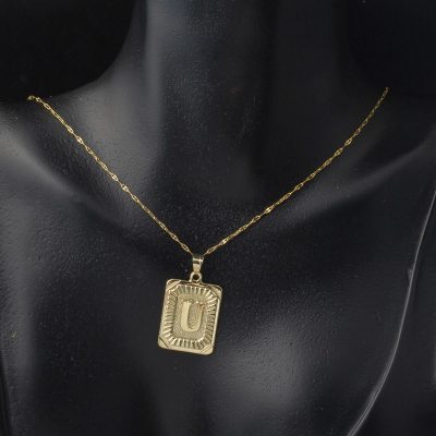 U Harf Kolye 14 Ayar Kare Altın Plakalı - 14K - 1.66g - EZ Gold
