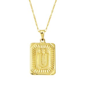Ü Letter Necklace Square with Plate 14 Karat Gold