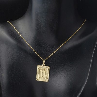 Ü Harf Kolye Kare Plakalı 14 Ayar Altın - 14K - 1.65g - EZ Gold
