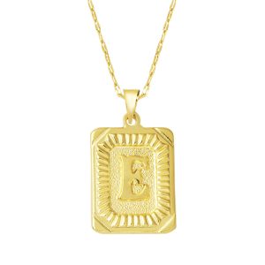 E Lettre Collier Carré à Plaque 14 Carats Or