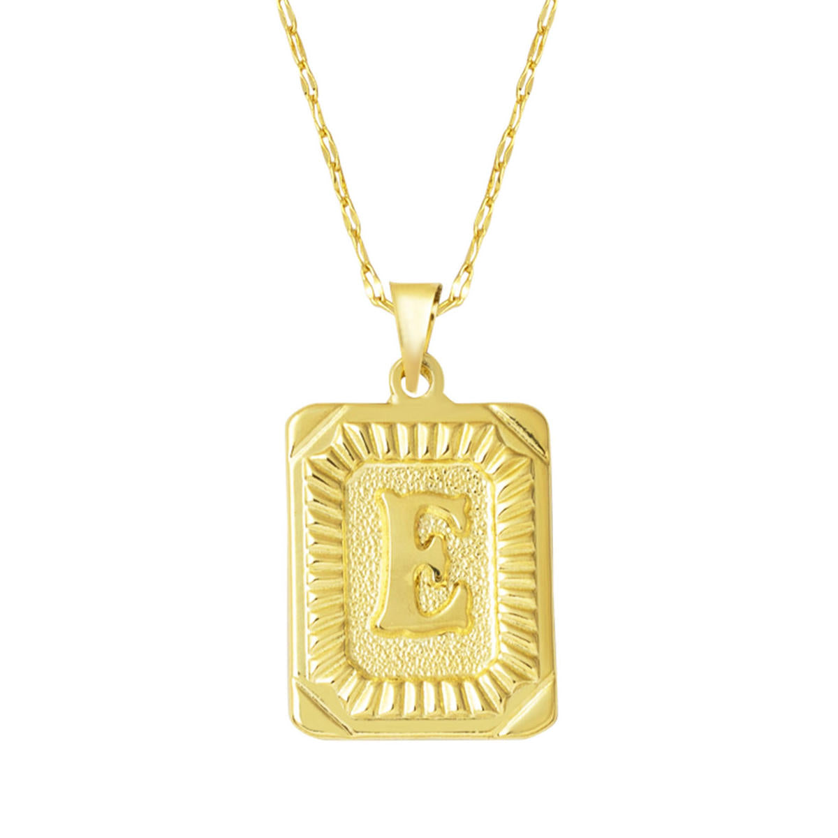 E Lettre Collier Carré à Plaque 14 Carats Or
