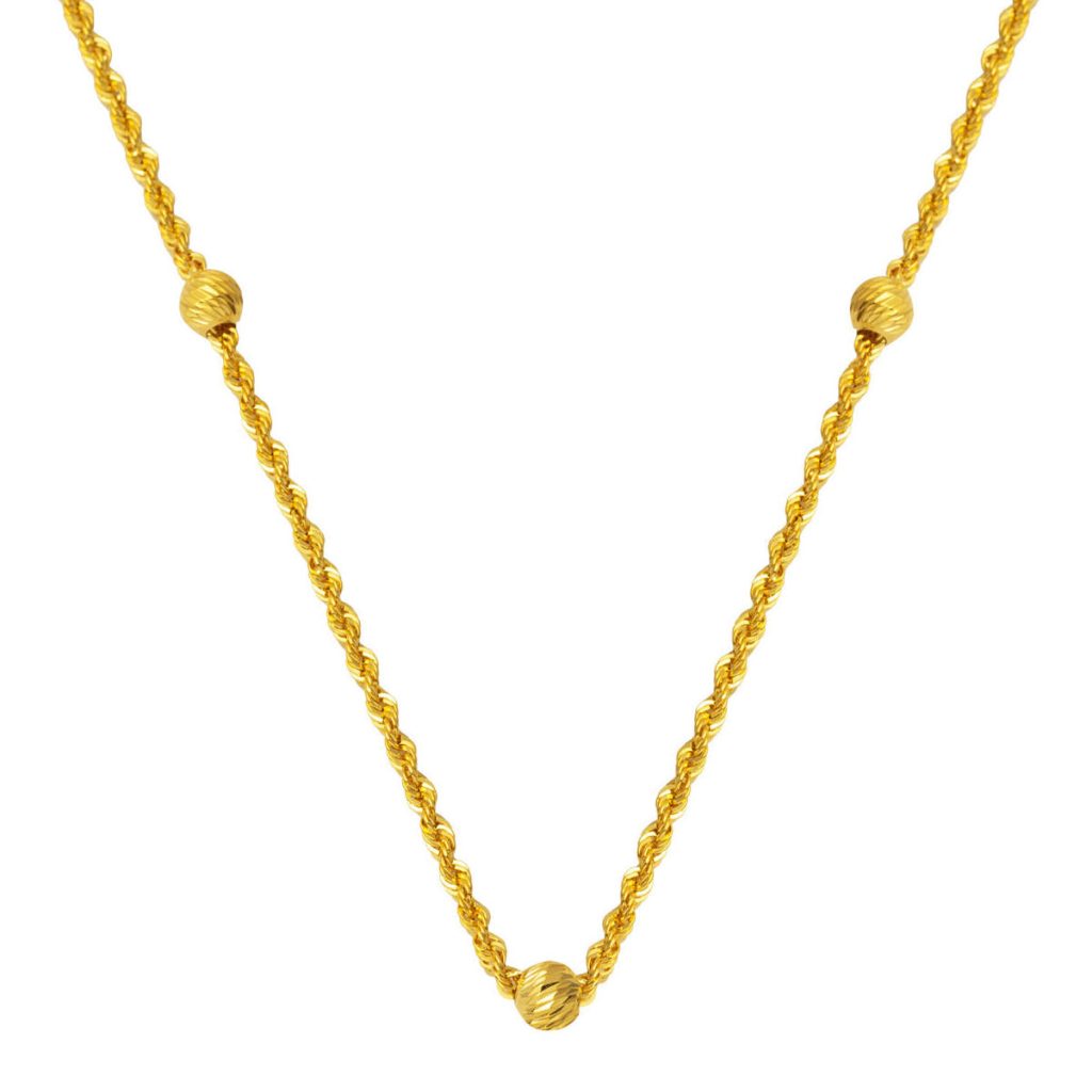 Ball Beaded Twisted Gold Chain 14 Karat 45cm.