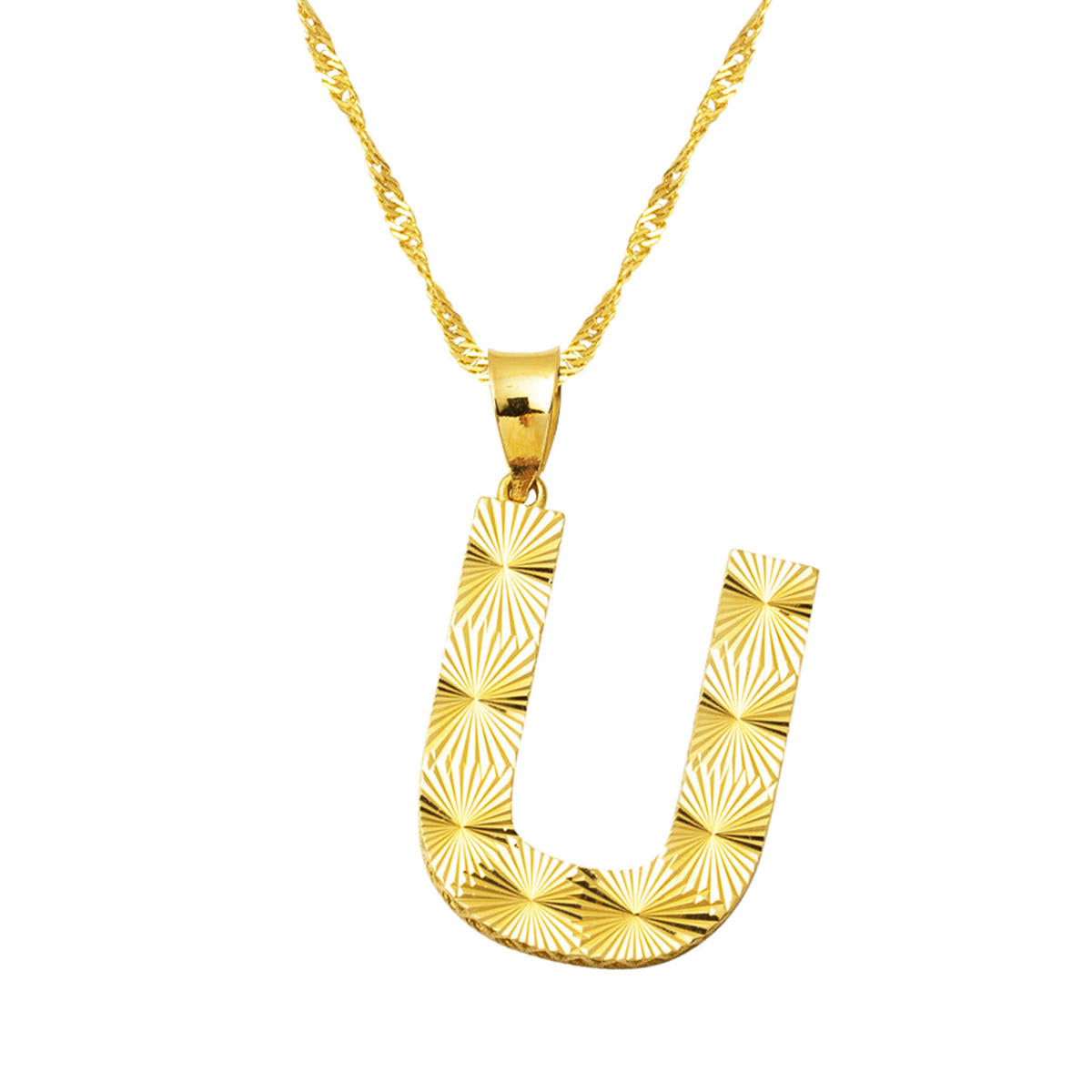 14 Carats Or 3 Boyutlu İşlemeli U Lettrei Collier