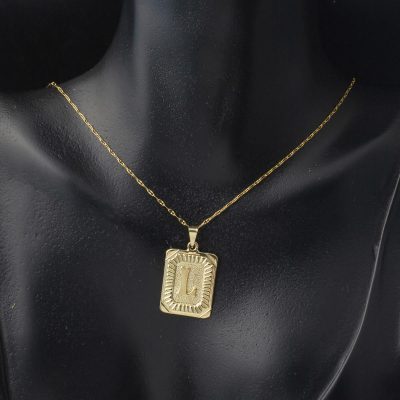 L Harf Kolye Kare Plakalı 14 Ayar Altın - 14K - 1.55g - EZ Gold