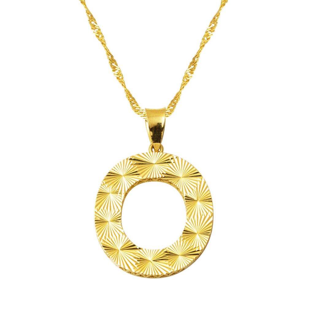 14 Karat Gold 3 Boyutlu İşlemeli O Letteri Necklace