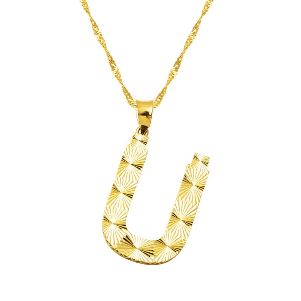 14 Carats Or 3 Boyutlu İşlemeli Ü Lettrei a Chaine Collier
