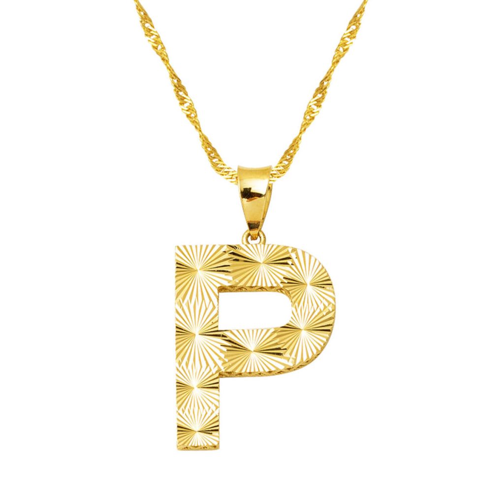 14 Karat Gold 3 Boyutlu İşlemeli P Letteri Necklace
