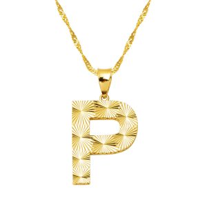 14 Carats Or 3 Boyutlu İşlemeli P Lettrei Collier