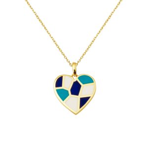 14 Carats Émaillé avec Cœur Or Collier