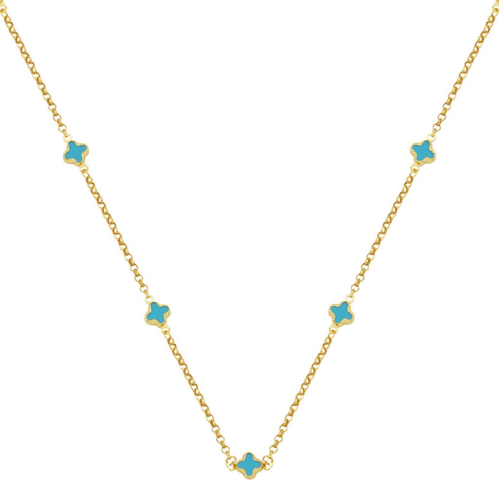 Turkuaz with Clover Van Cleef 14 Karat Gold Necklace