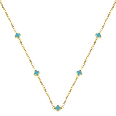 Turkuaz avec Trèfle Van Cleef 14 Carats Or Collier