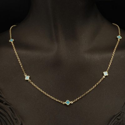 Turkuaz avec Trèfle Van Cleef 14 Carats Or Collier - 14K - 4.57g - EZ Gold