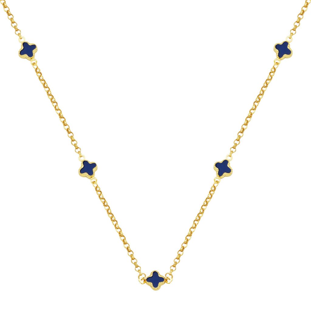 Lacivert with Clover 14 Karat Chain Gold Necklace