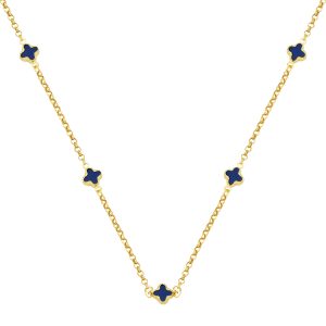 Lacivert with Clover 14 Karat Chain Gold Necklace
