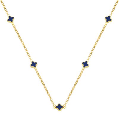 Lacivert avec Trèfle 14 Carats Zincirli Or Collier