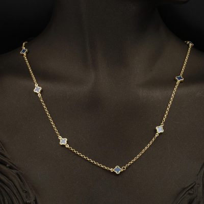 Lacivert avec Trèfle 14 Carats Zincir Or Collier - 14K - 4.36g - EZ Gold
