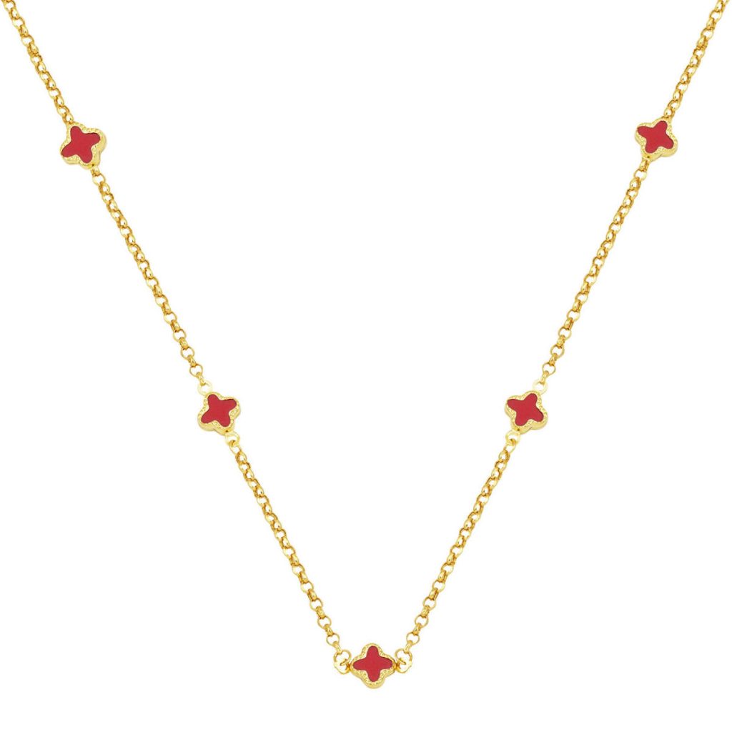 Rouge avec Trèfle 14 Carats Doc a Chaine Collier