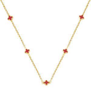 Red with Clover 14 Karat Doc Chain Necklace