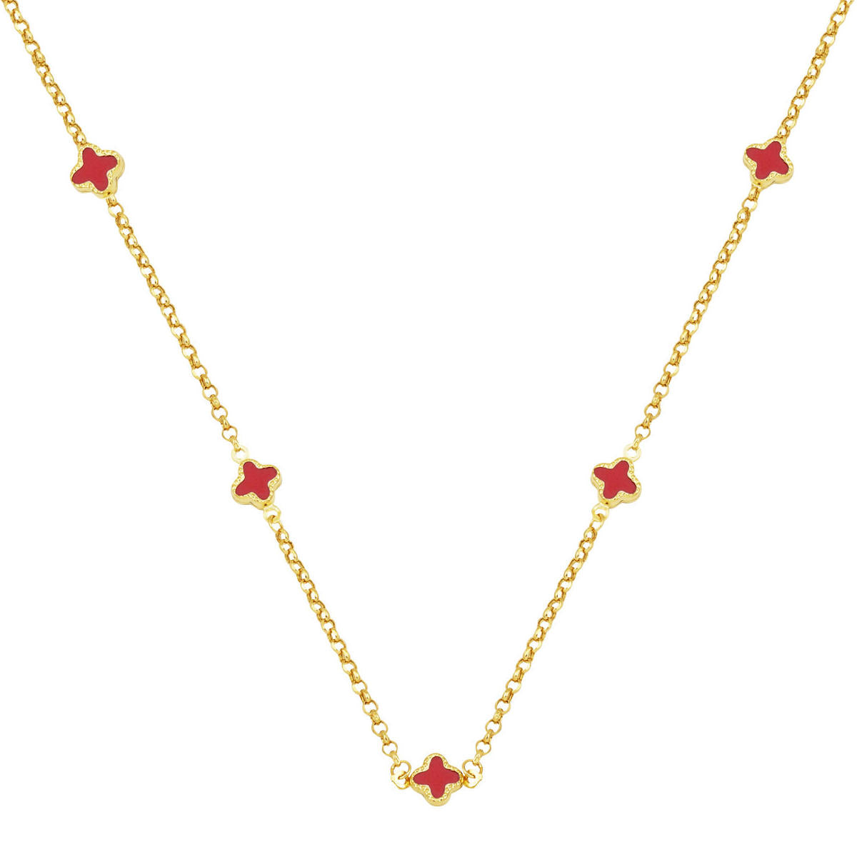 Red with Clover 14 Karat Doc Chain Necklace