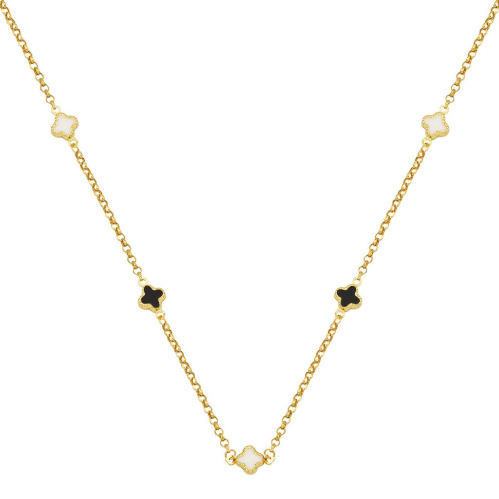 Noir Blanc avec Trèfle Van Cleef 14 Carats Collier