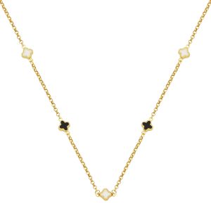 Black White with Clover Van Cleef 14 Karat Necklace
