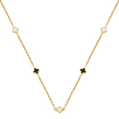 Noir Blanc avec Trèfle Van Cleef 14 Carats Collier