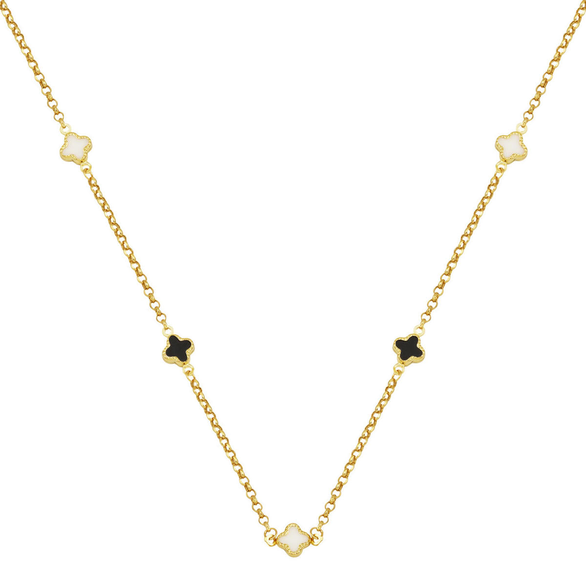 Black White with Clover Van Cleef 14 Karat Necklace