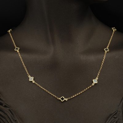 Noir Blanc avec Trèfle Van Cleef 14 Carats Collier - 14K - 4.1g - EZ Gold