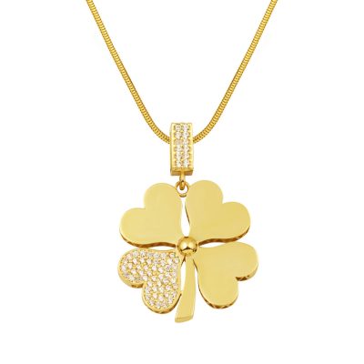 Trèfle 14 Carats Or Collier Büyük boy